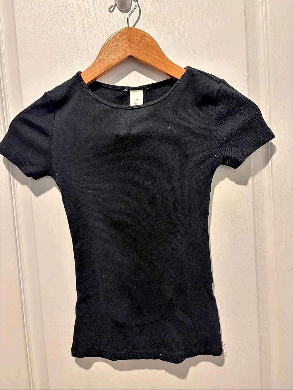 Black Fitted Ribbed Short Sleeve Baby Tee XS